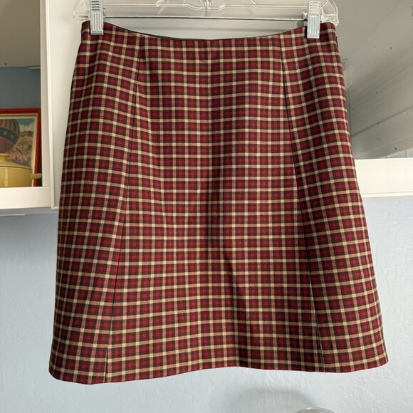 Aritzia Babaton Plaid Hopper A-Line Mini Skirt Red Tan Brown - Picture 1 of 7